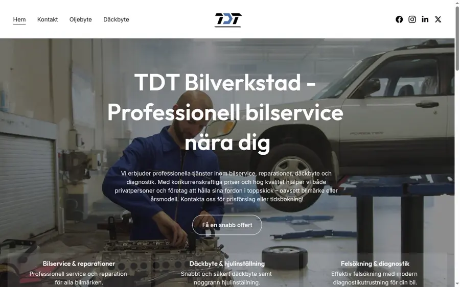 Skärmbild av tdtbilverkstad.se, bilverkstad
